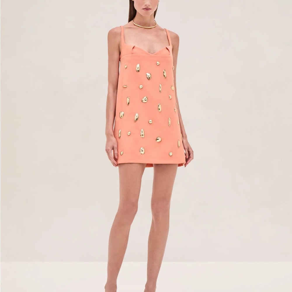 Alexis Larsen , Coral and Gold Embellished Mini Dress. New with tags